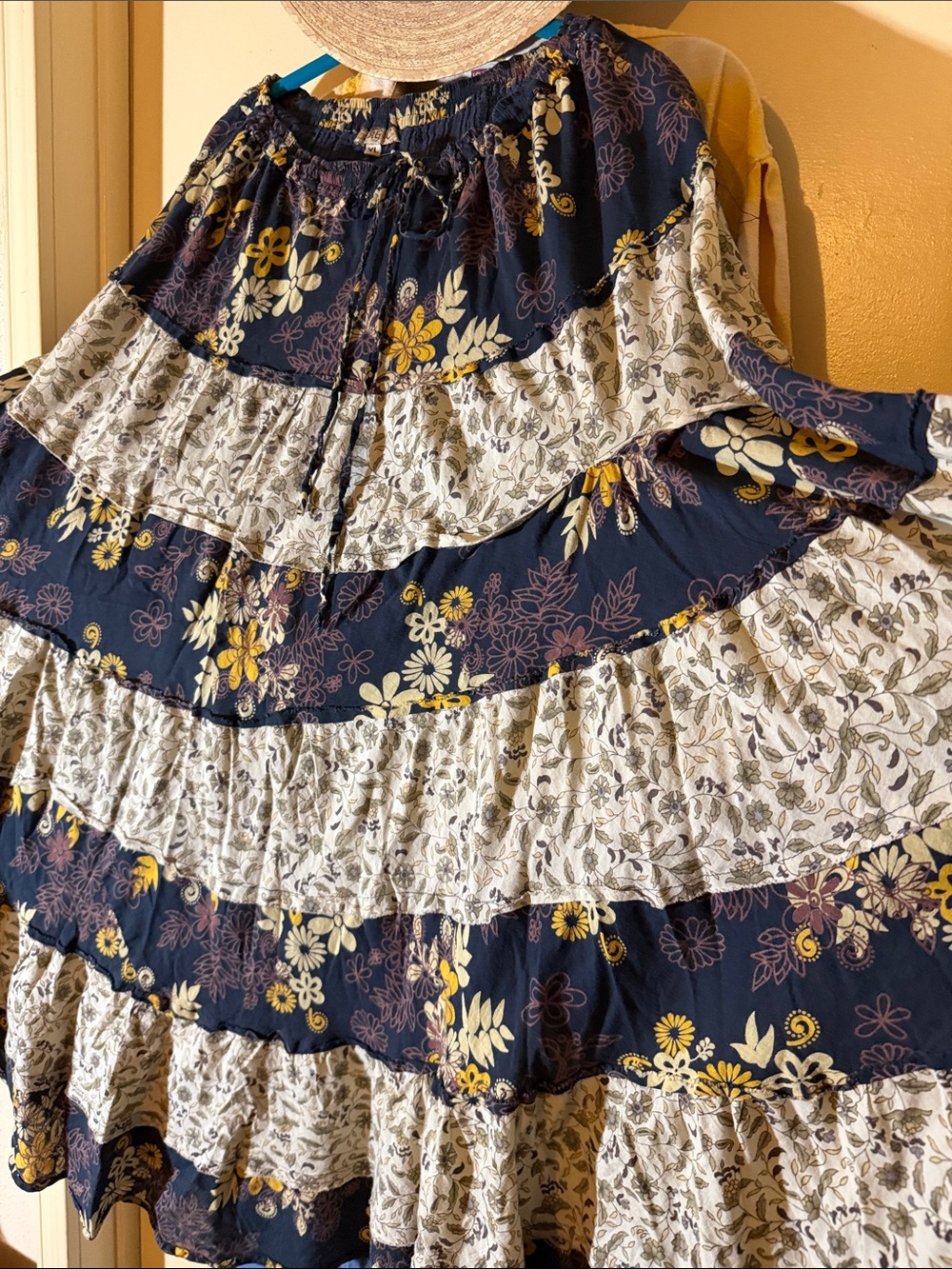 Vintage - Indian Cotton Tiered Skirt - drawstring - OSFM - 7 tiers of TWIRL! - Picture 6 of 9